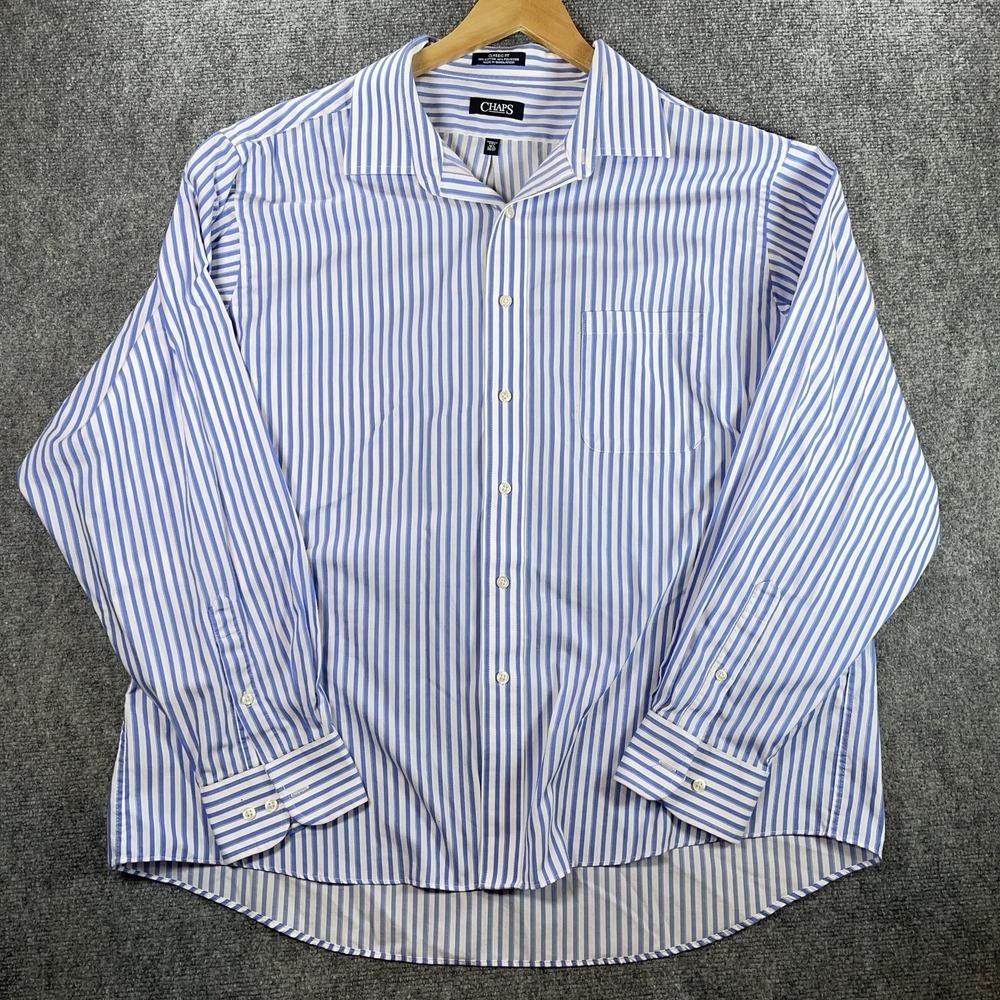 Chaps Dress Shirt Mens 18.5 36/37 Stripe White Blue Classic Cotton #AC221